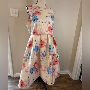 Touch Me watercolor floral satin pleated maxi dress plus SZ 3X